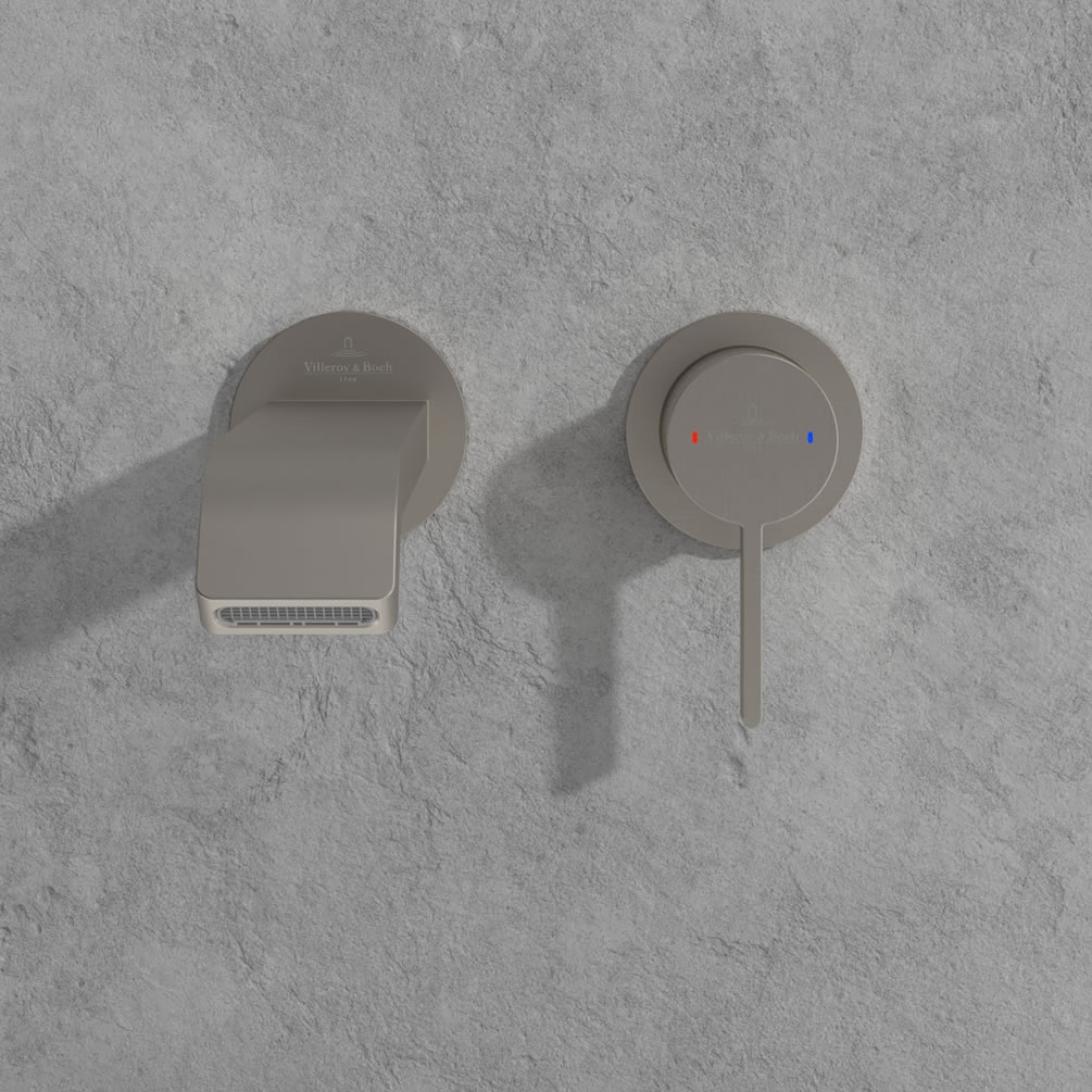 Lifestyle image of Villeroy & Boch Dawn Brushed Nickel Wall-Mounted Basin Tap